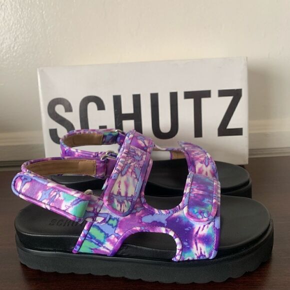 Schutz dariana platform tie due  leather sandal size 6 in purple - Picture 9 of 14